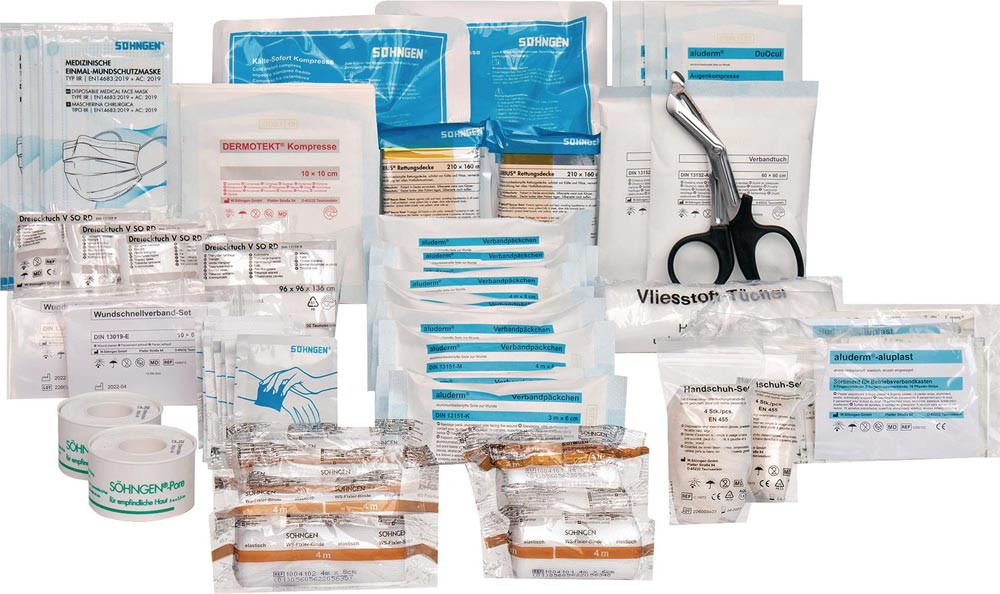 ACTIOMEDIC Ricarica Pronto Soccorso DIN 13169:2021 – Set Completo Per Cassetta Di Medicazione, Materiale Certificato ISO, Multilingue - 4